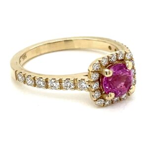 Pierścionek zaręczynowy złoty z różowym diamentem i brylantami - Jubiler Kraków BigDIAMOND.