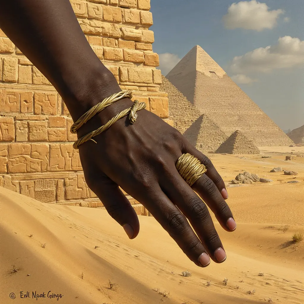 Starożytne egipskie noszenie obrączki ślubnej na lewej ręce z pierścieniem z trzciny.