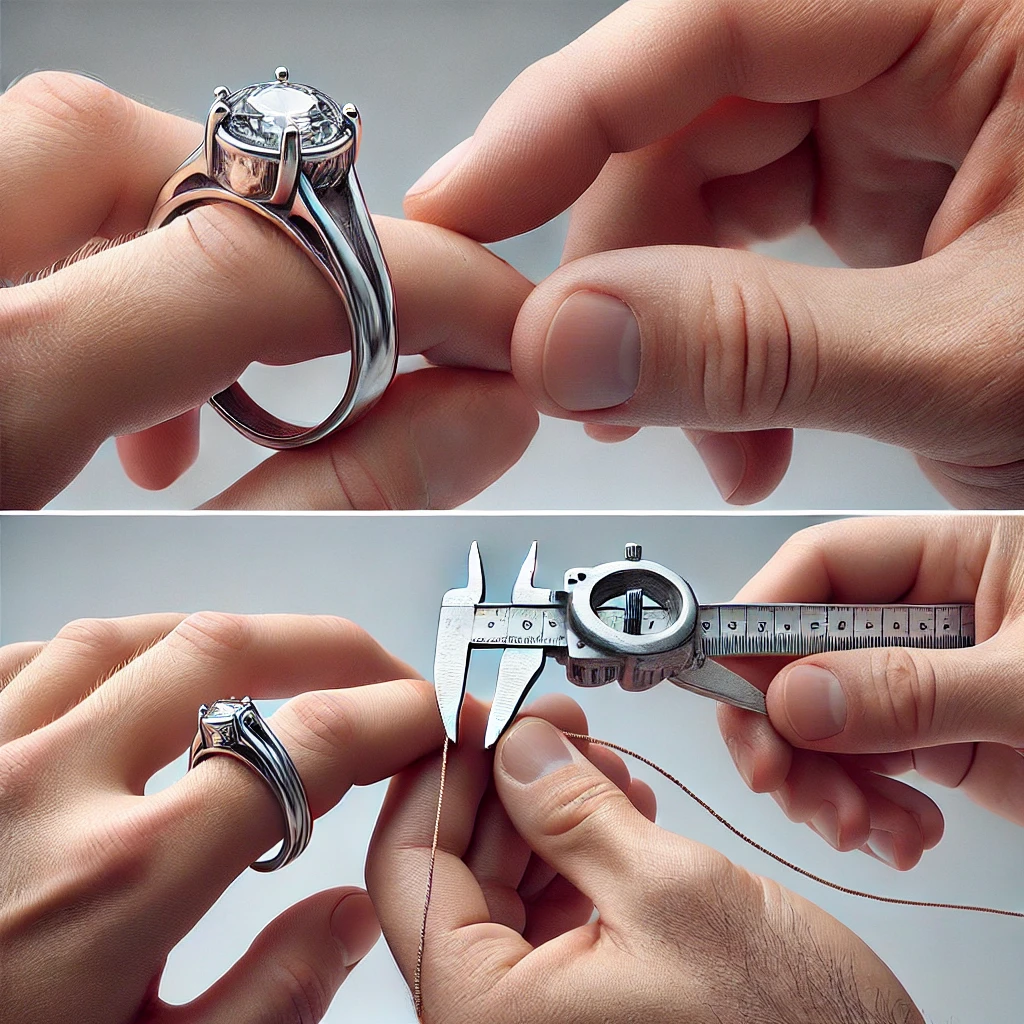 Pierścionek Zaręczynowy – Znajdź Idealny Symbol Wiecznej Miłości 10 Proces pomiaru rozmiaru pierścionka zaręczynowego z użyciem profesjonalnych narzędzi.