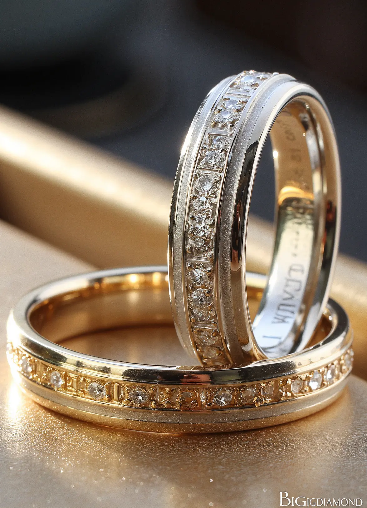 Obrączki ślubne z diamentami w białym złocie 585 - BigDIAMOND