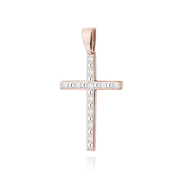 Krzyżyk / zawieszka z diamentami 0,055 ct D0004 – różowe złoto próby 585