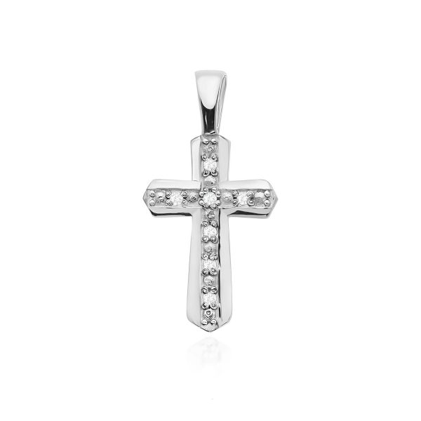 Krzyżyk / zawieszka z diamentami 0,035 ct D0005 – białe złoto próby 585