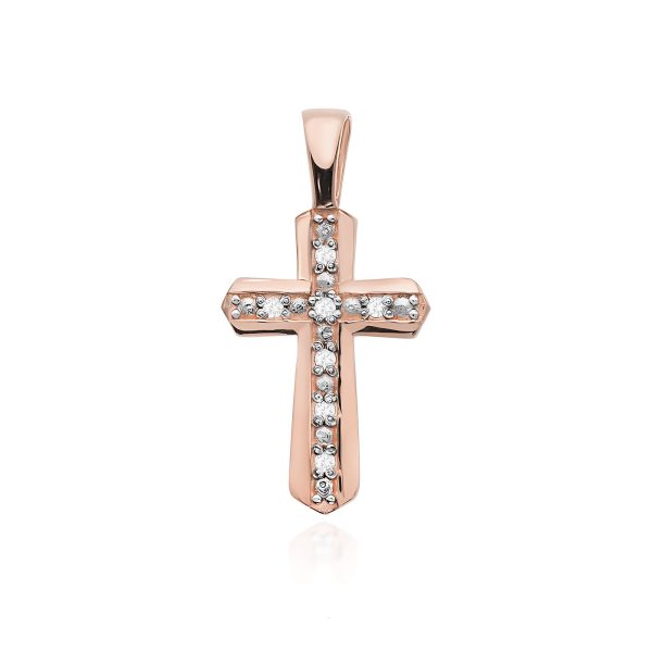 Krzyżyk / zawieszka z diamentami 0,035 ct D0005 – różowe złoto próby 585