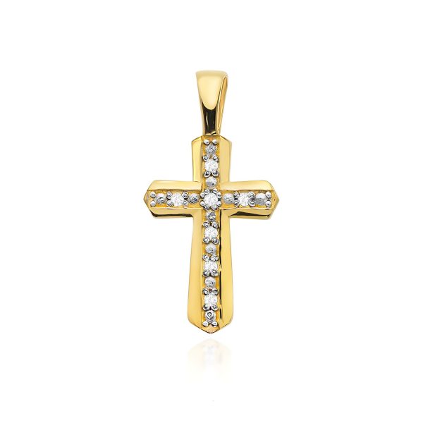 Krzyżyk / zawieszka z diamentami 0,035 ct D0005 – żółte złoto próby 585