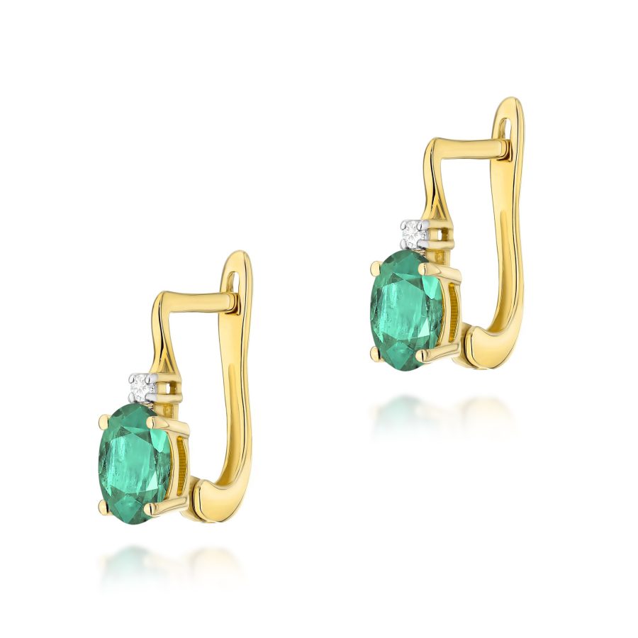 Kolczyki ze szmaragdami i diamentami – owalne kamienie 6 × 4 mm · K0011