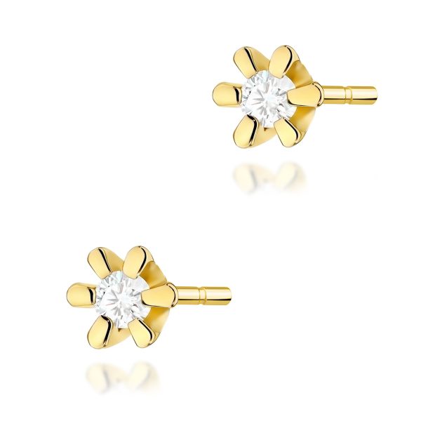 Kolczyki z diamentem 2 x 0,02 ct K0029 – żółte złoto próby 585