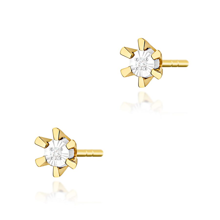 Earrings in yellow gold with diamonds with round shape