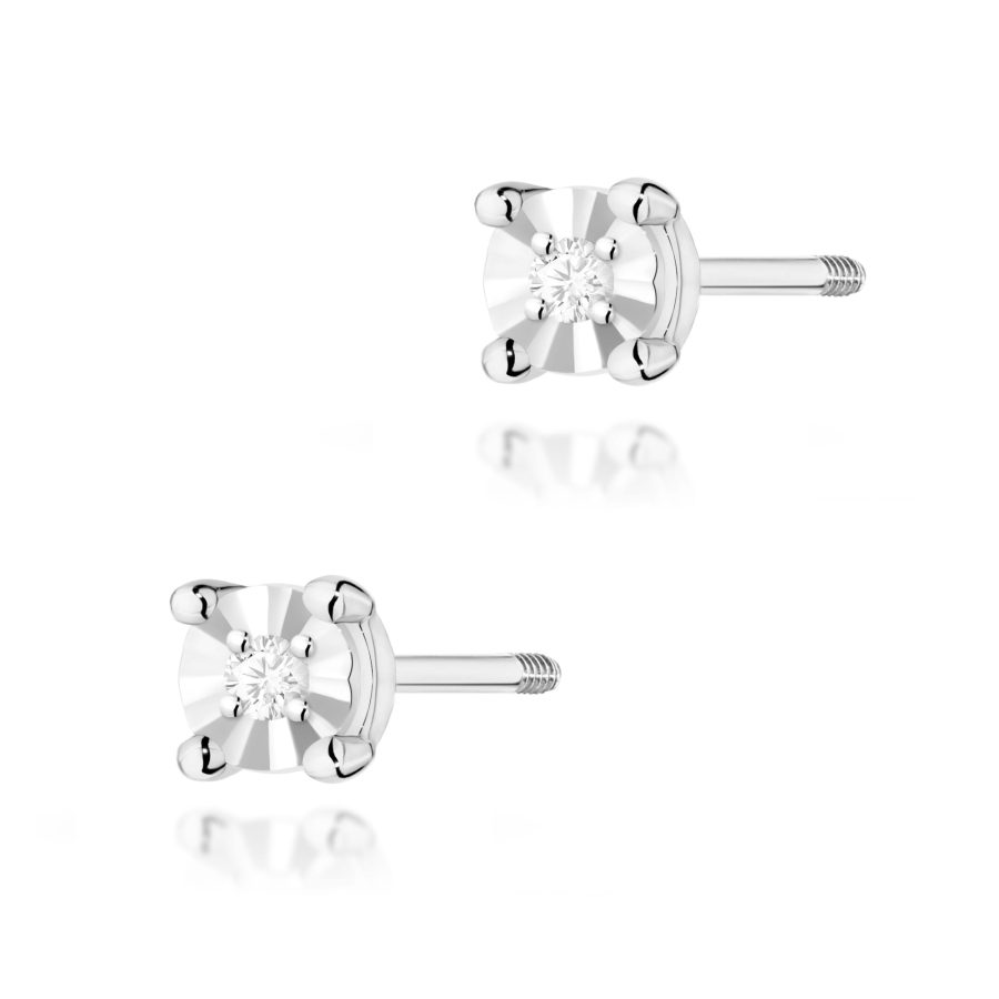 Złote kolczyki z brylantami 0,02 ct – białe złoto, sztyfty zakręcane · K0058