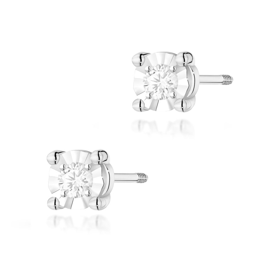 Kolczyki z białego złota z brylantami 2 × 0,03 ct na zakręcany sztyft · K0058