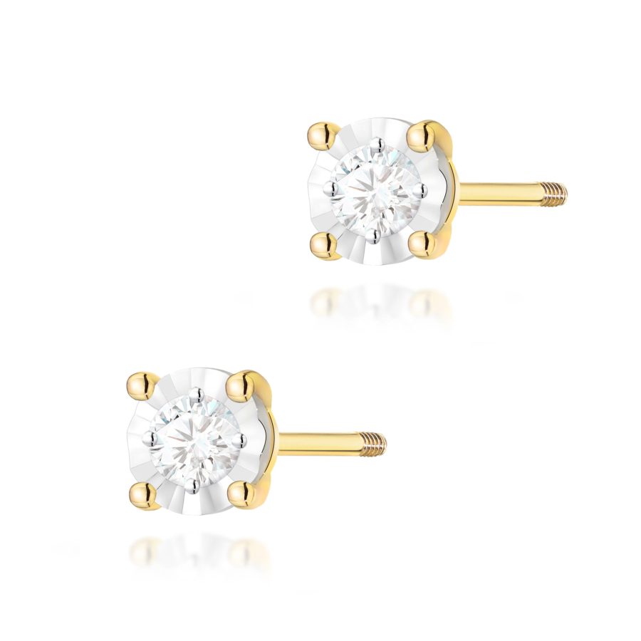 Złote kolczyki z brylantami 0,16 ct – żółte złoto 585 · K0058