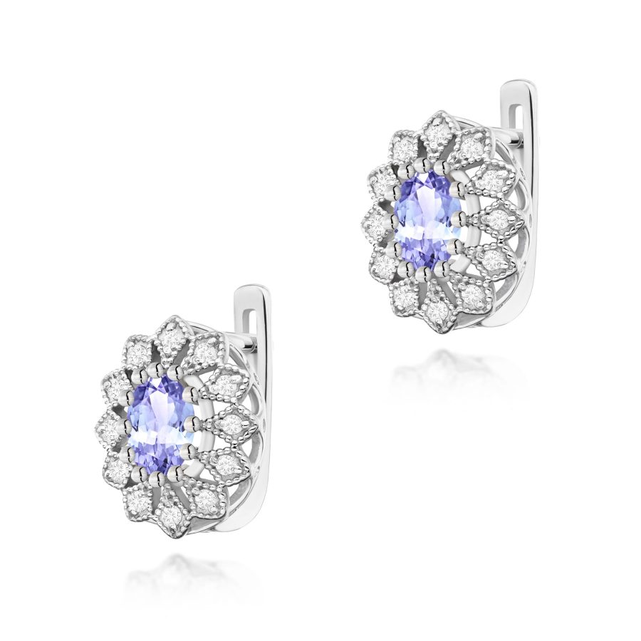 Kolczyki z tanzanitem i diamentami w białym złocie · K0354