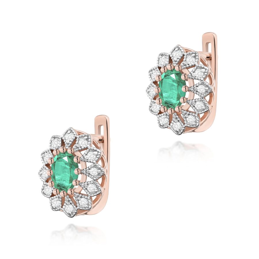 Earrings with oval emeralds and diamonds in rose gold