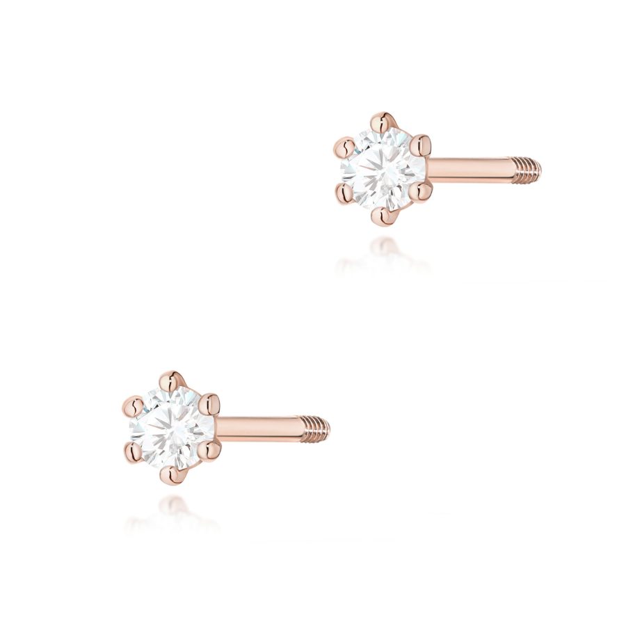 Kolczyki z diamentami 2 × 0,05 ct – różowe złoto 585 · K0501