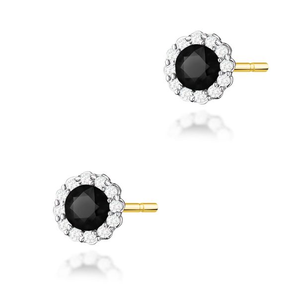 Kolczyki z czarnym diamentem 2 x 0,50 ct K0510 – żółte złoto próby 585