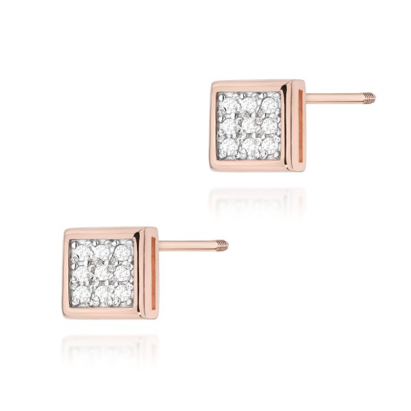 Kolczyki K0036 z diamentami różowe złoto sztyft zakręcany Jubiler Kraków BigDIAMOND
