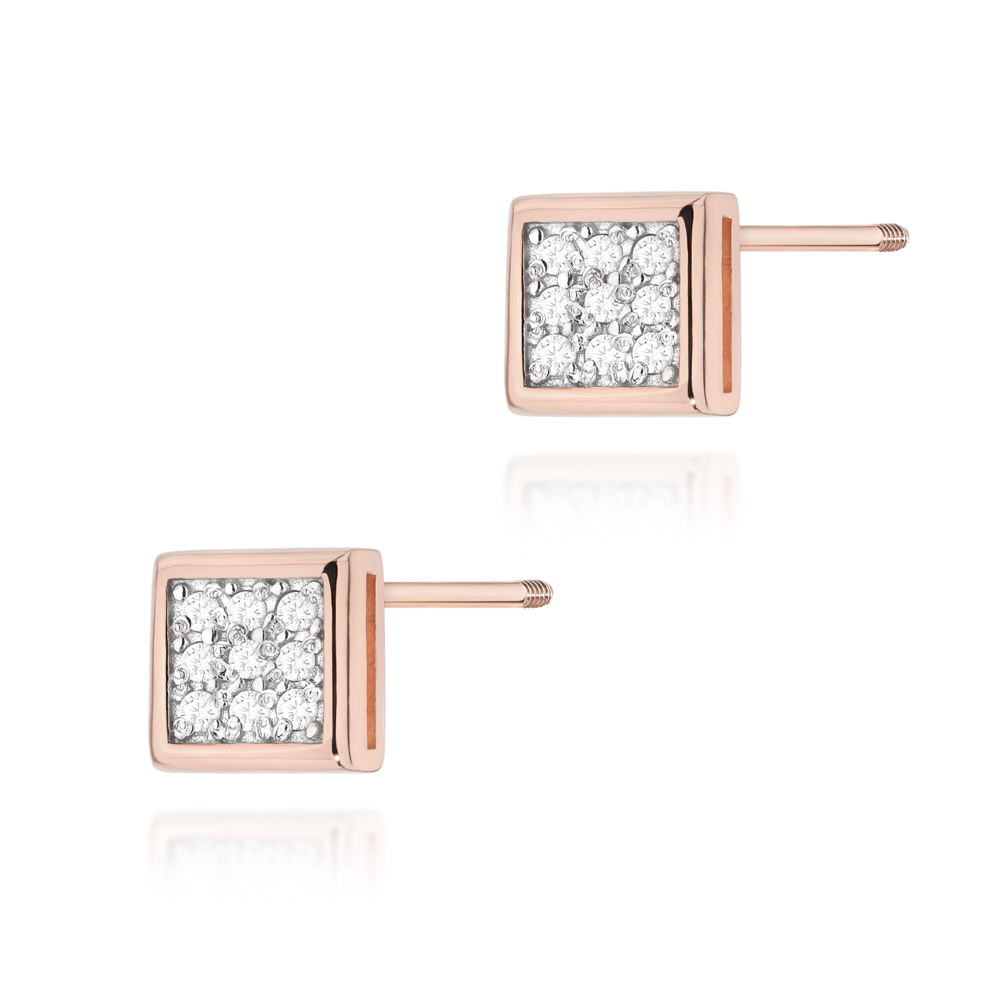 Kolczyki K0036 z diamentami różowe złoto sztyft zakręcany Jubiler Kraków BigDIAMOND