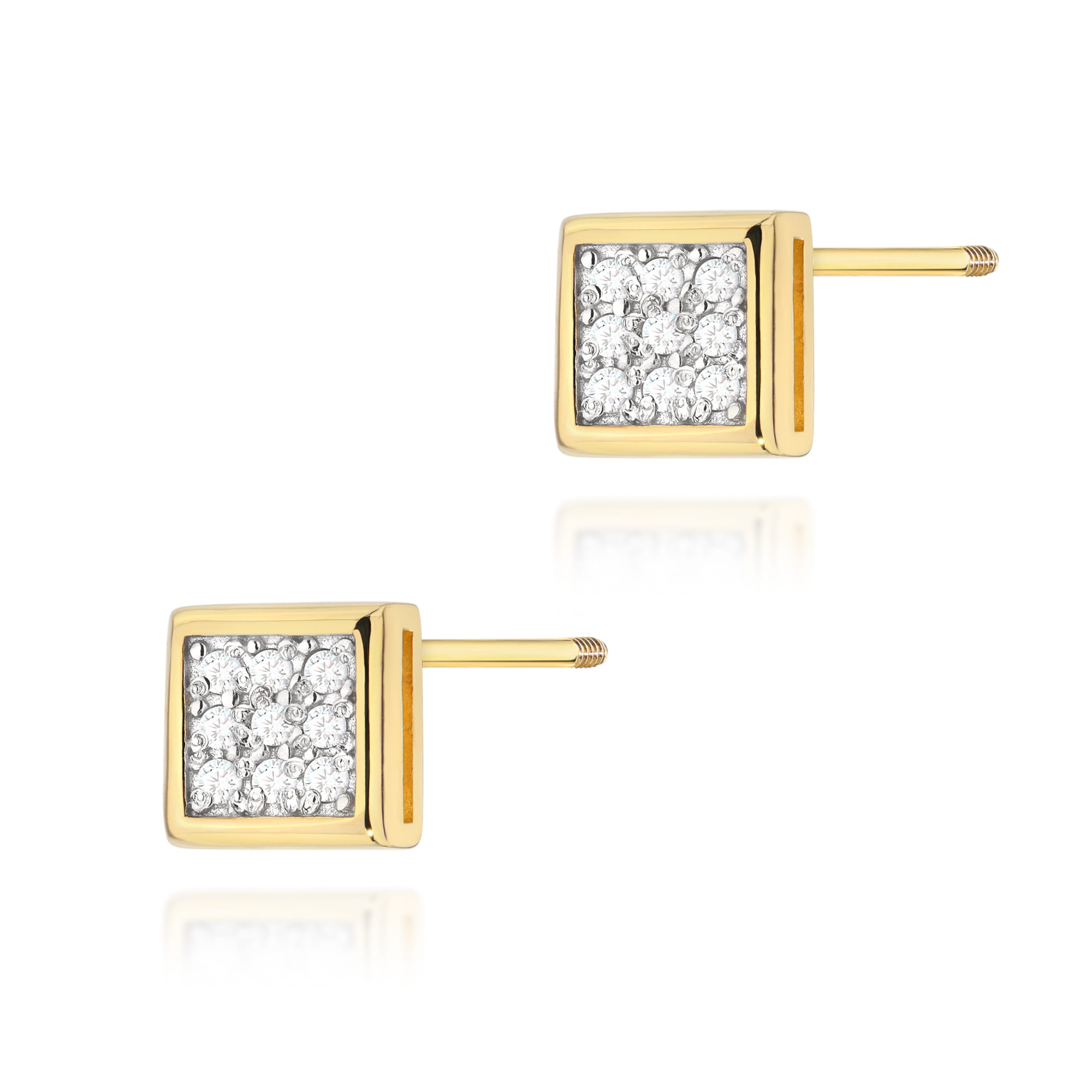 Kolczyki K0036 z diamentami żółte złoto sztyft zakręcany Jubiler Kraków BigDIAMOND