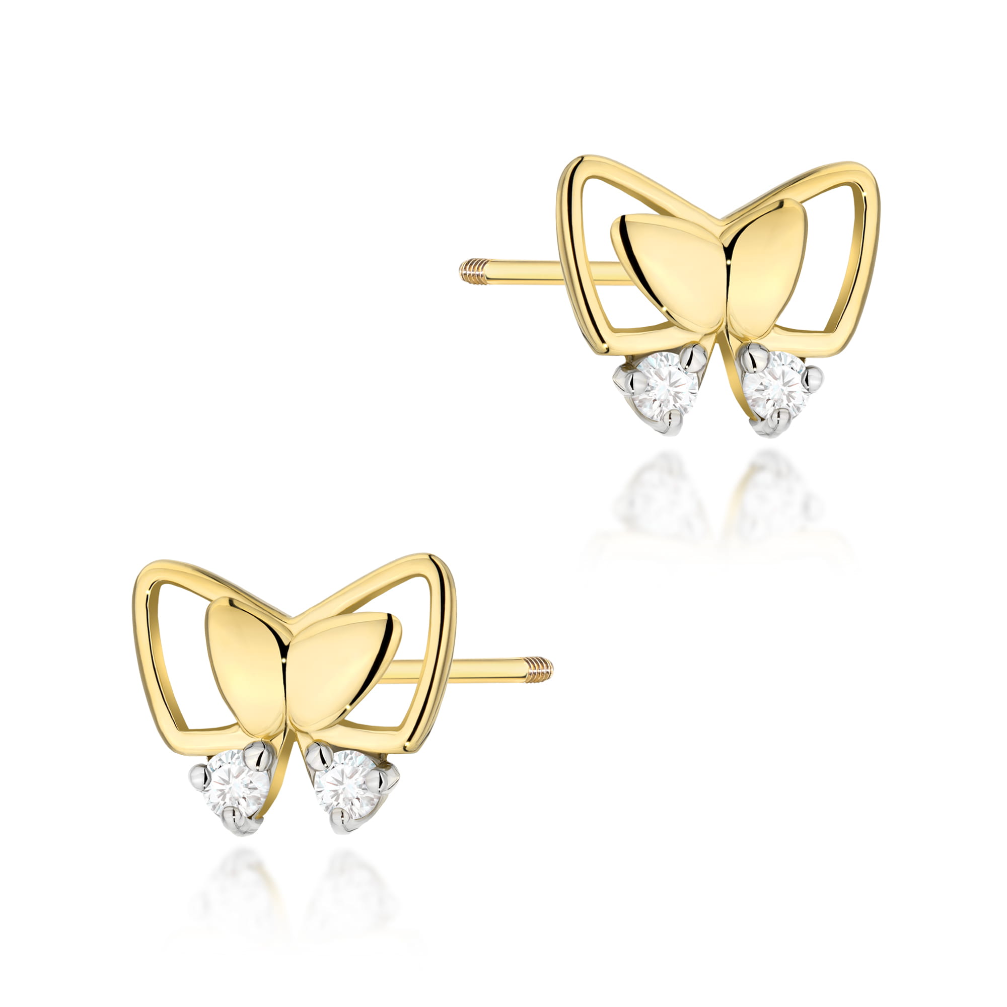 Kolczyki K0059 z diamentami żółte złoto sztyft zakręcany Jubiler Kraków BigDIAMOND