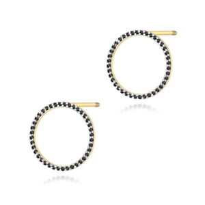 Kolczyki K0442 z czarnymi Diamentami żółte złoto sztyft zakręcany Jubiler Kraków BigDIAMOND