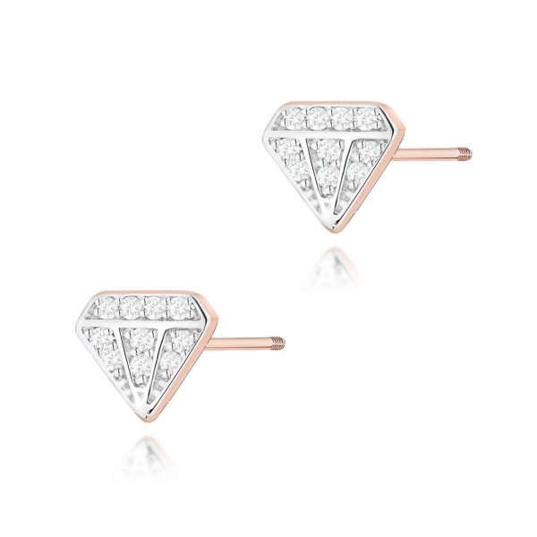 Kolczyki K0504 z diamentami różowe złoto sztyft zakręcany Jubiler Kraków BigDIAMOND