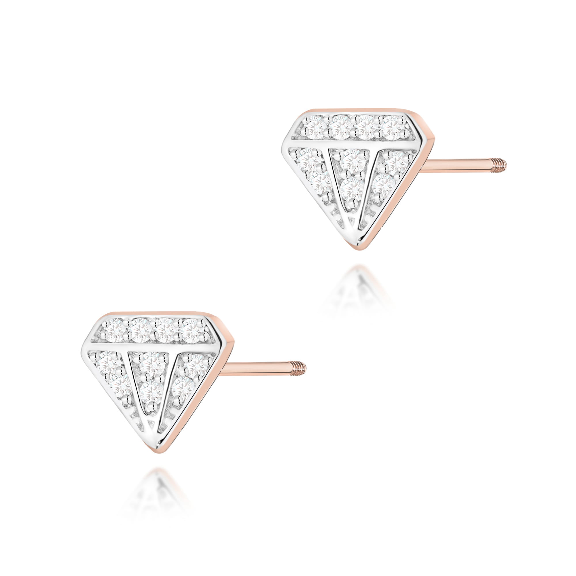 Kolczyki K0504 z diamentami różowe złoto sztyft zakręcany Jubiler Kraków BigDIAMOND
