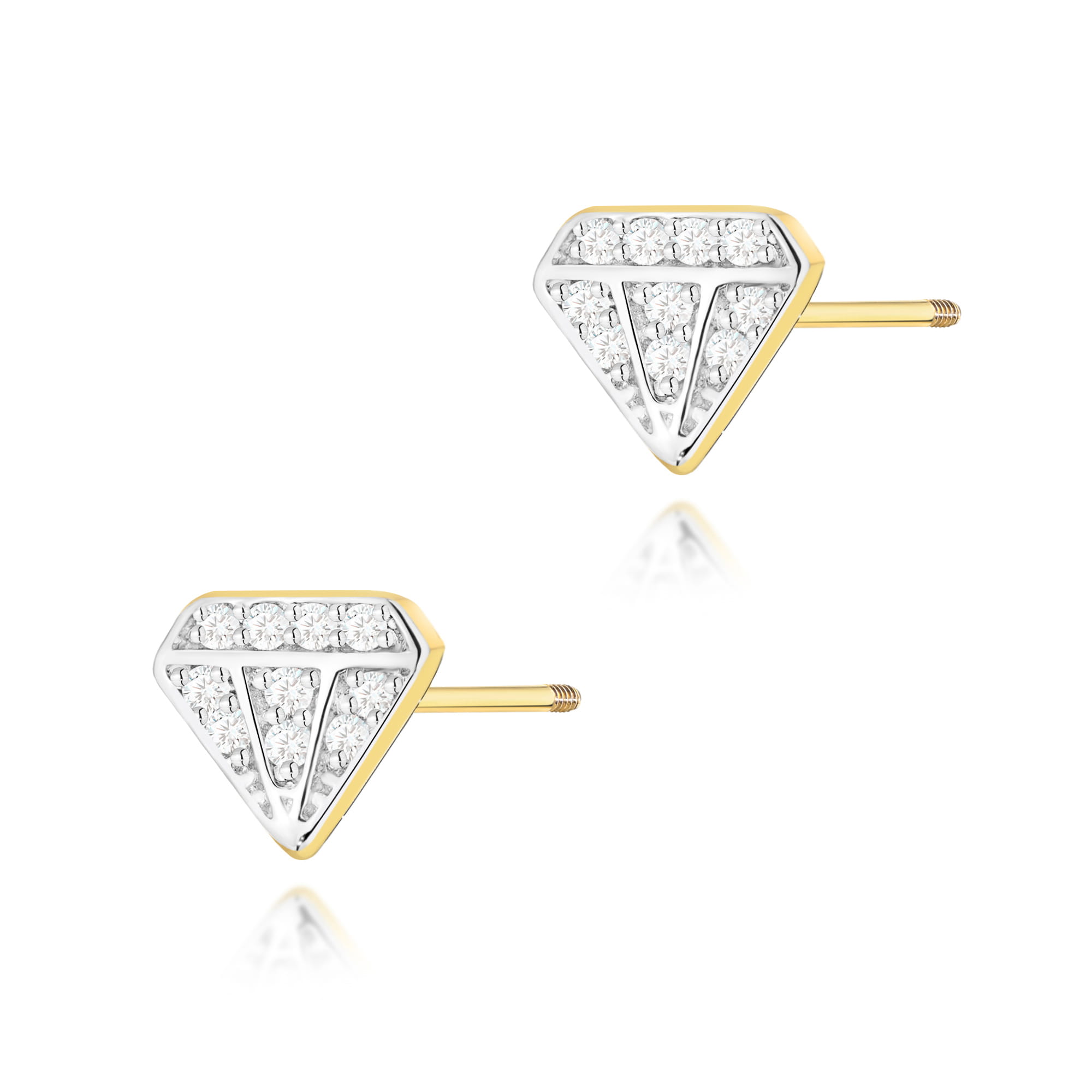 Kolczyki K0504 z diamentami żółte złoto sztyft zakręcany Jubiler Kraków BigDIAMOND