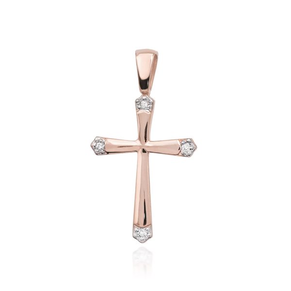 Krzyż K001 z diamentami różowe złoto Jubiler Kraków BigDIAMOND