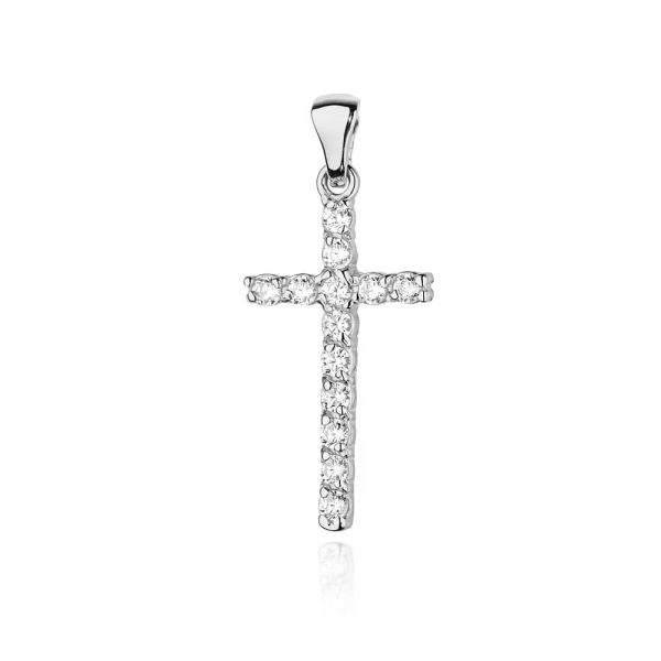 Krzyż K006 z diamentami białe złoto Jubiler Kraków BigDIAMOND