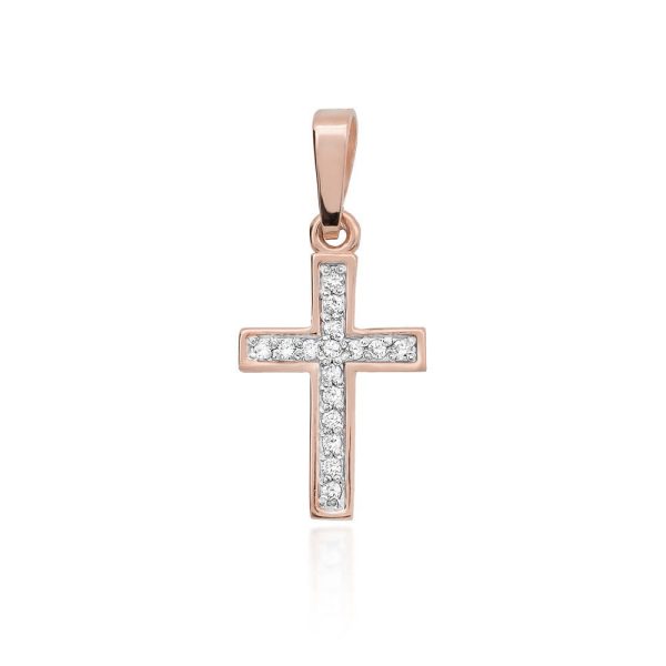 Krzyżyk K042 z diamentami różowe złoto Jubiler Kraków BigDIAMOND