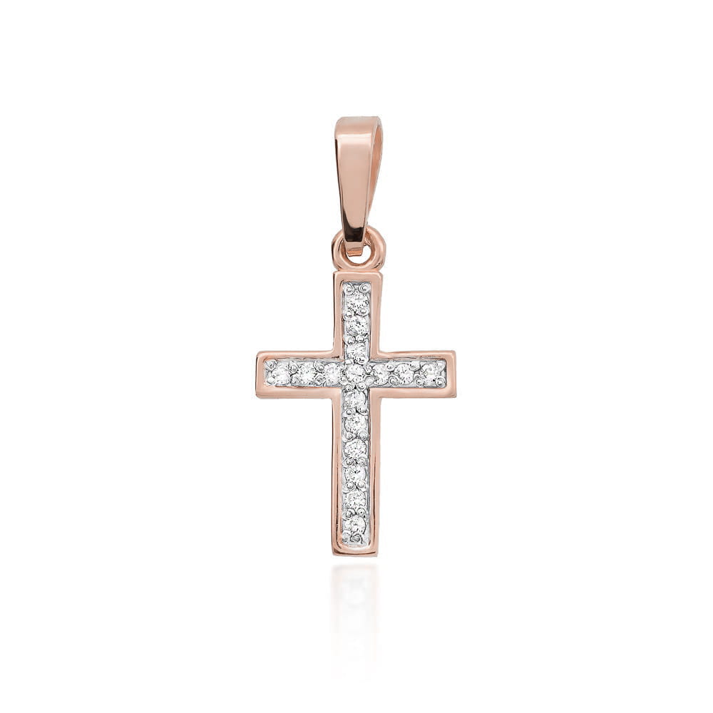 Krzyżyk K042 z diamentami różowe złoto Jubiler Kraków BigDIAMOND