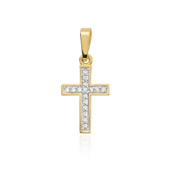 Krzyżyk K042 z diamentami żółte złoto Jubiler Kraków BigDIAMOND
