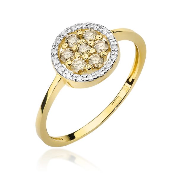 Pierścionek W440 z brązowymi diamentami żółte złoto Jubiler Kraków BigDIAMOND