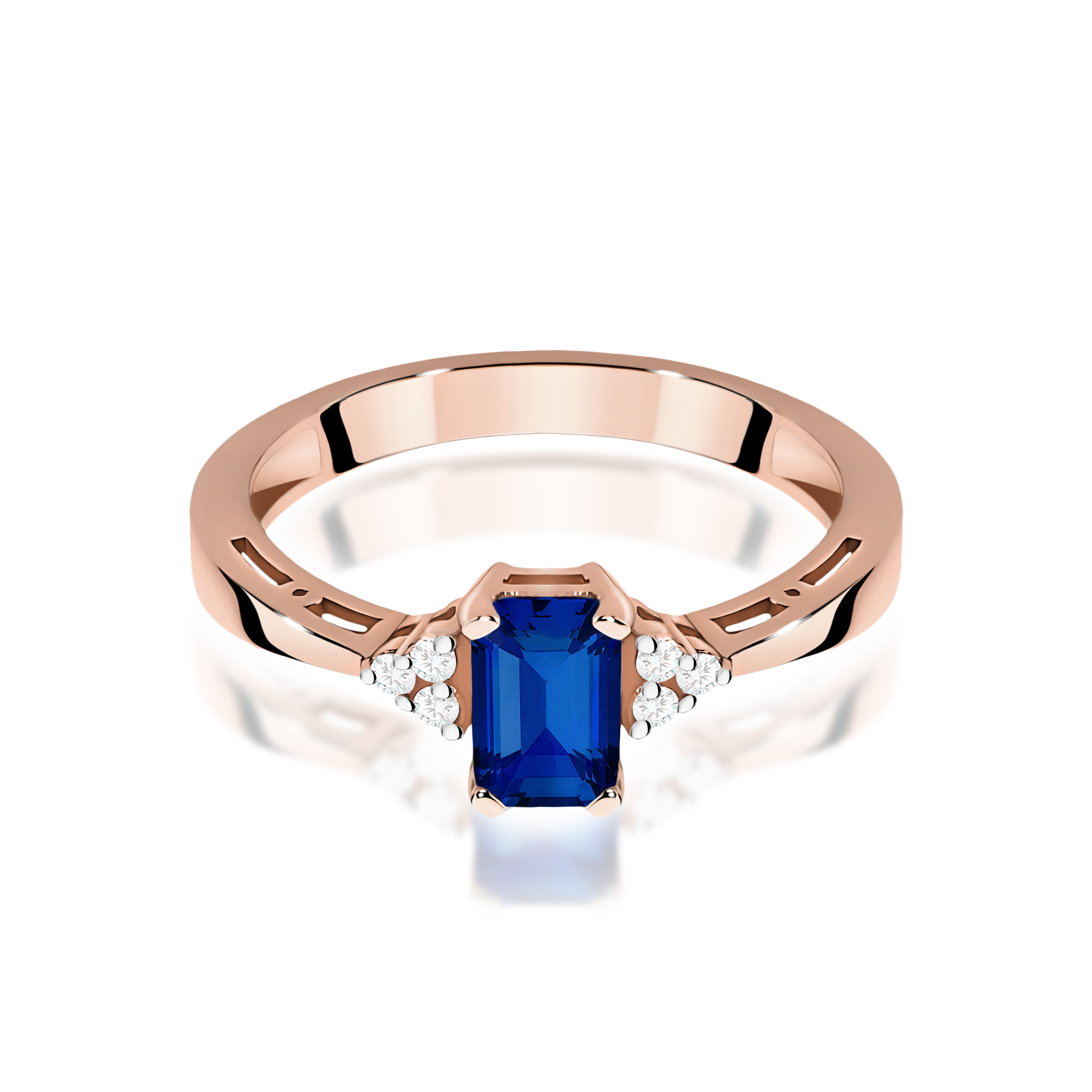 Ring with sapphire and diamonds – octagonal stone 6 × 4 mm – product image 3