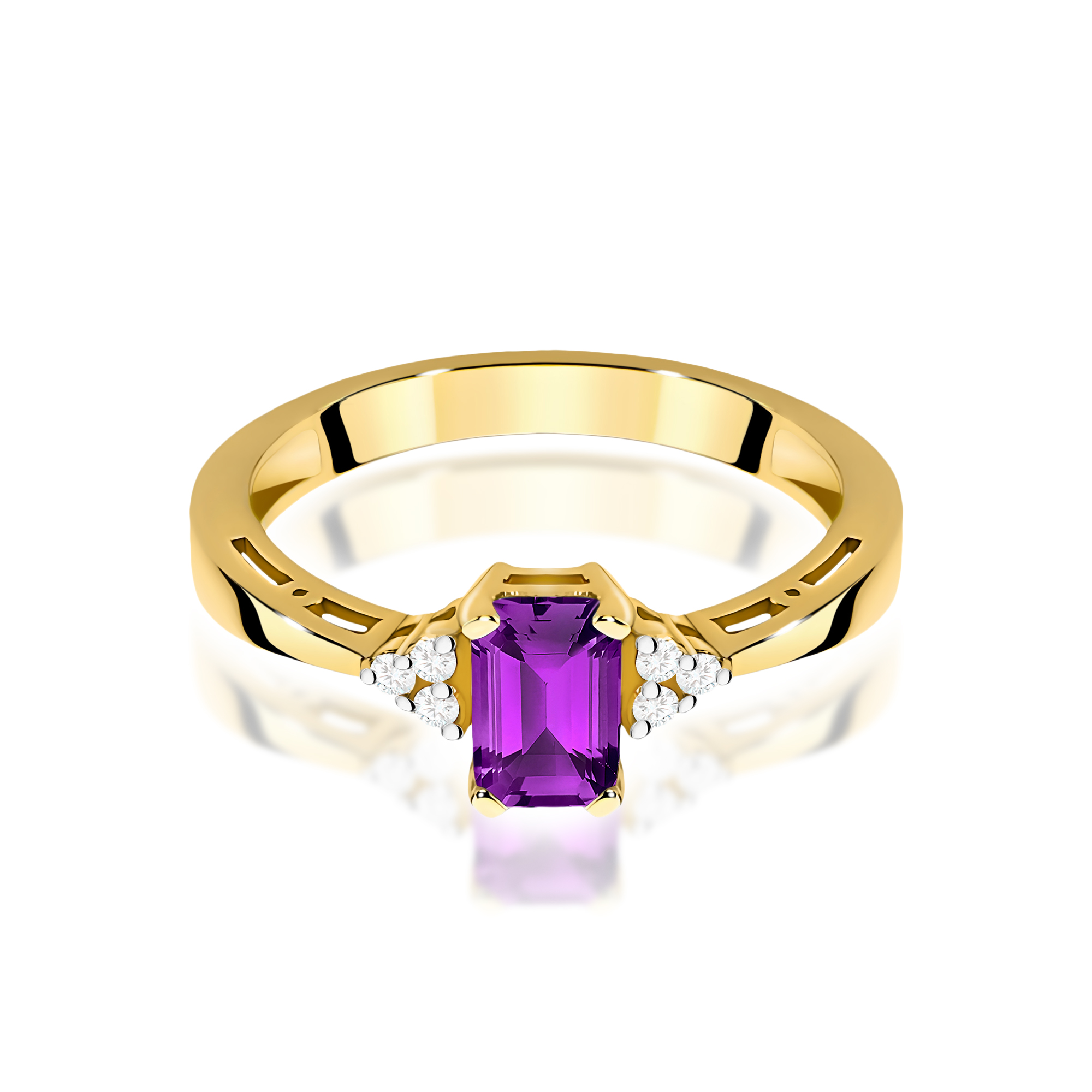 Ring in yellow gold with amethyst and diamonds – product image 3