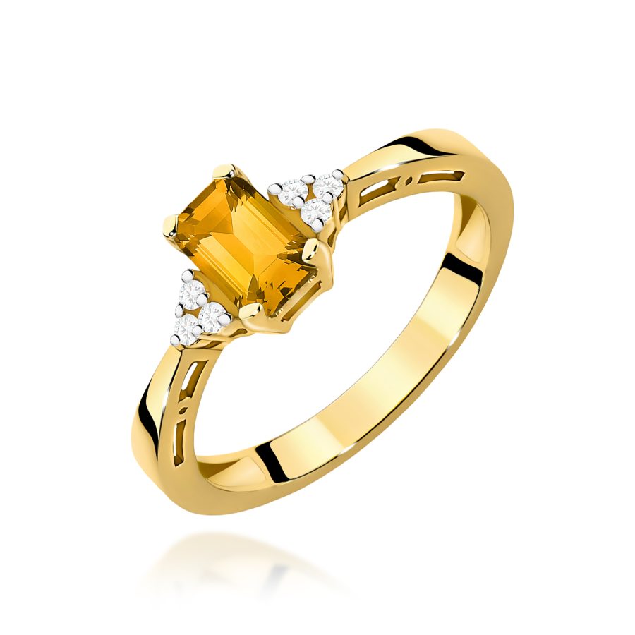 Pierścionek z żółtego złota z cytrynem i diamentami · W002