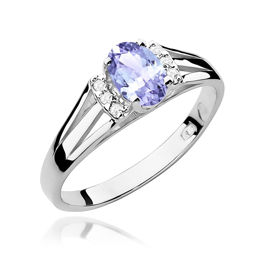 Pierścionek z owalnym tanzanitem 0,40 ct i diamentem · W005