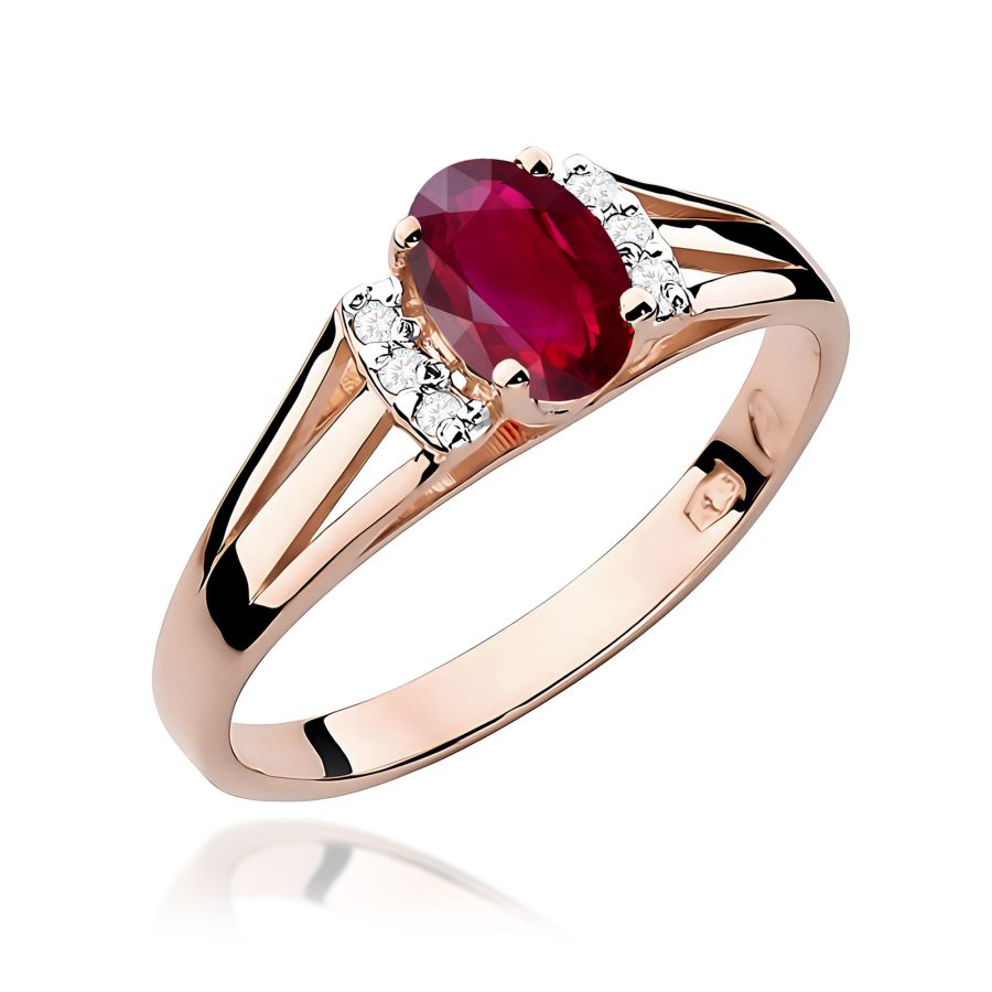Pierścionek z owalnym rubinem 0,60 ct i diamentami · W005