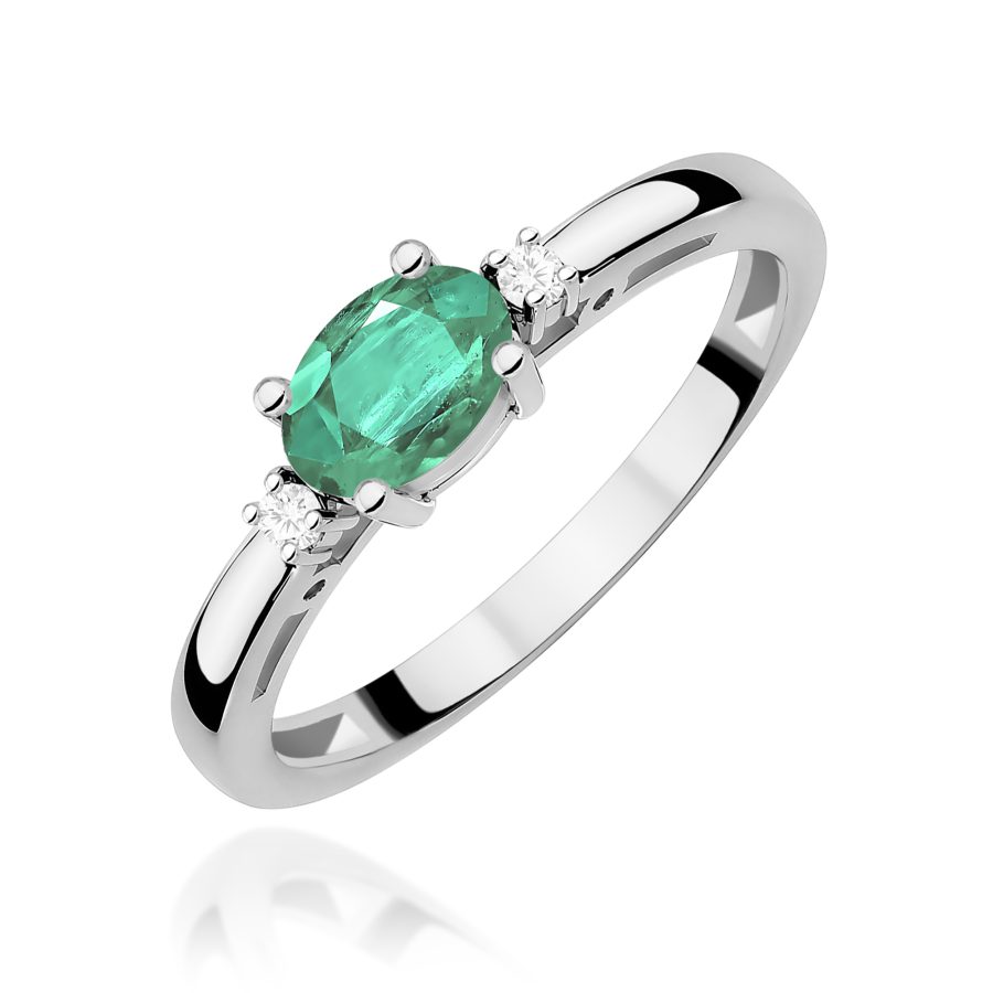 Pierścionek z owalnym szmaragdem 0,40 ct i diamentami · W006