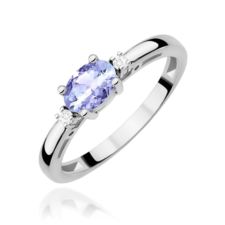 Pierścionek z owalnym tanzanitem 0,40 ct i diamentem · W006