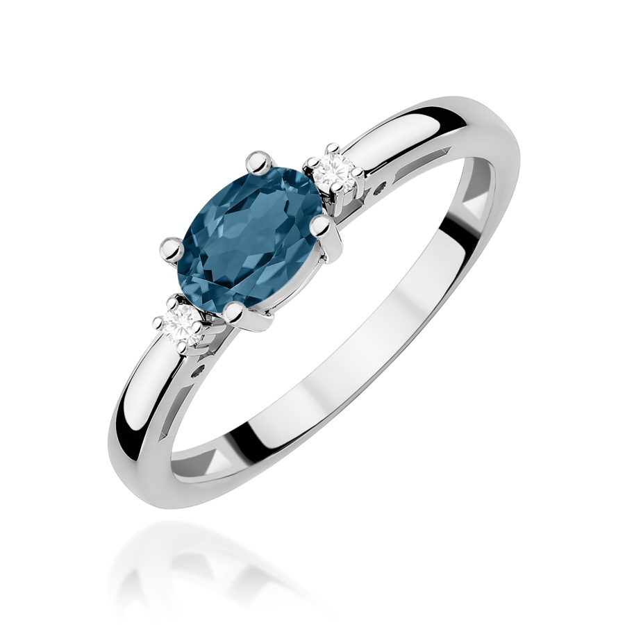 Pierścionek z topazem London Blue 0,50 ct i diamentami · W006