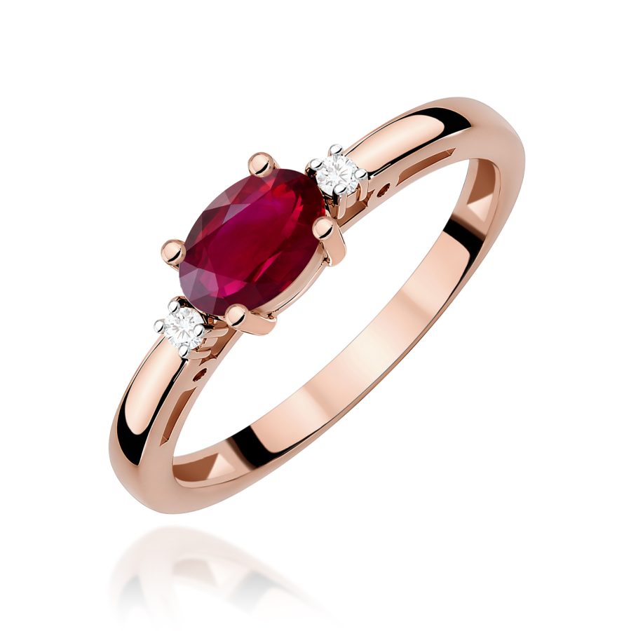 Pierścionek z owalnym rubinem 0,60 ct i diamentem · W006