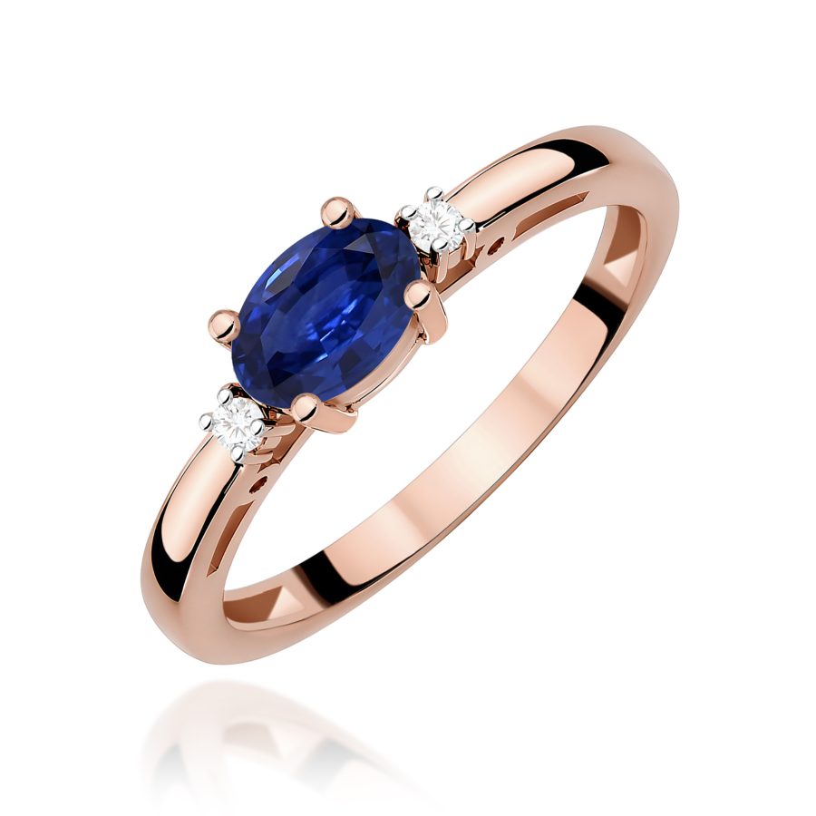 Pierścionek z owalnym szafirem 0,70 ct i diamentami · W006