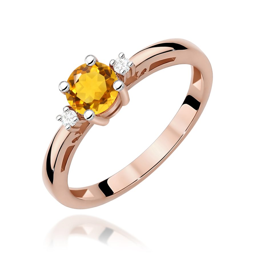 Pierścionek z cytrynem 0,50 ct i diamentami · W010