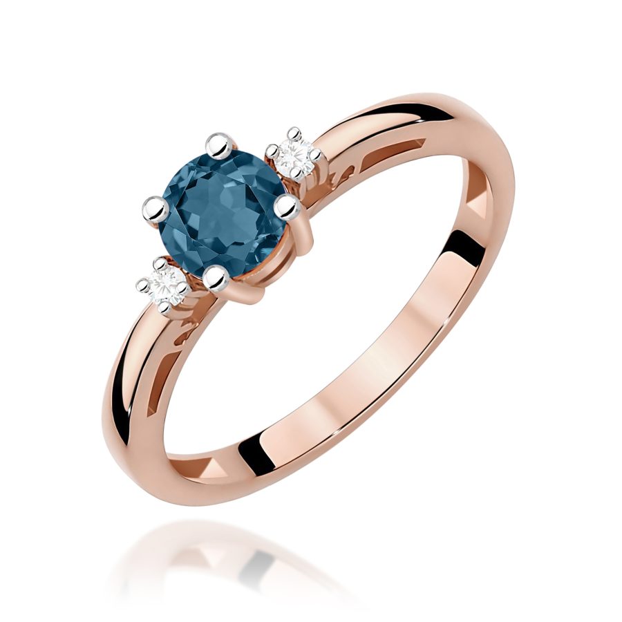 Pierścionek z topazem London Blue 0,50 ct i diamentami – różowe złoto 585 · W010