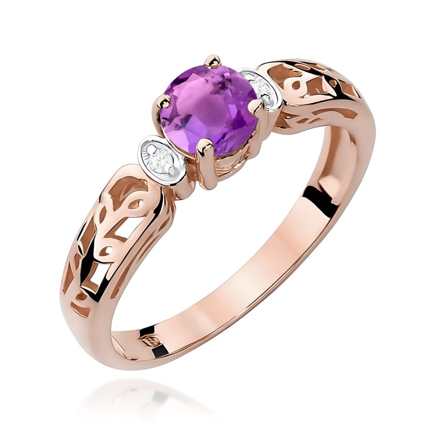 Pierścionek z ametystem 0,50 ct i diamentami · W014