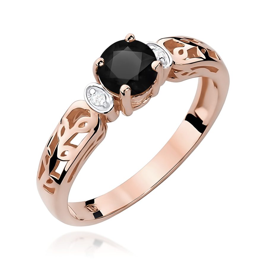 Pierścionek z czarnym diamentem 0,50 ct i diamentami · W014