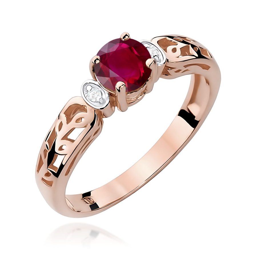 Pierścionek z rubinem 0,6 ct i diamentem · W014