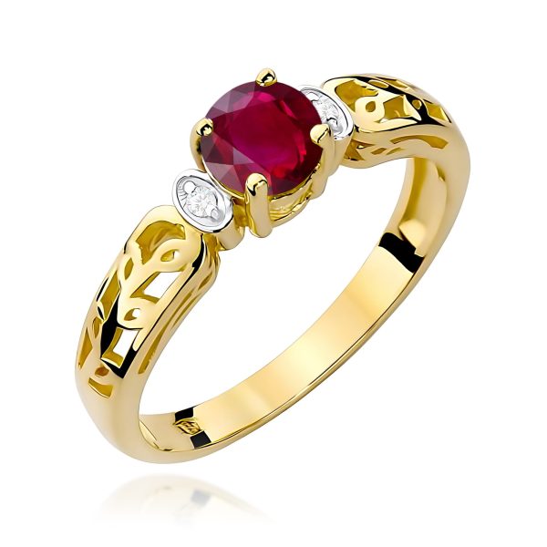 Pierścionek z rubinem 0,60 ct W0014 – żółte złoto próby 585