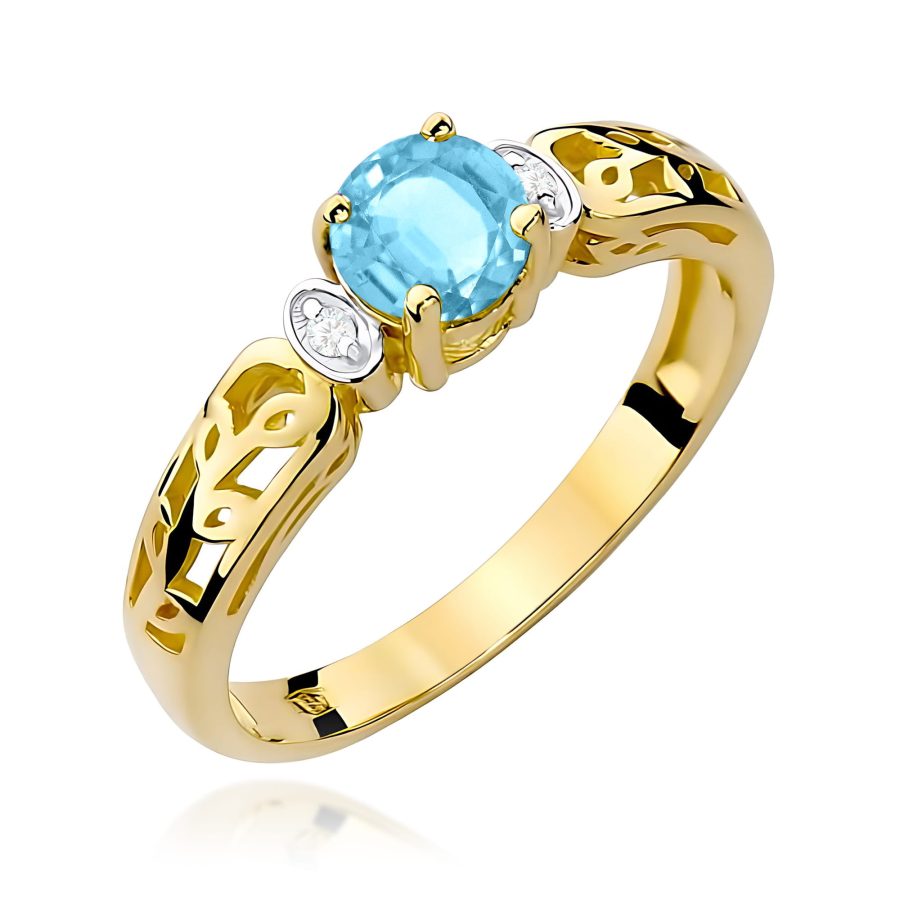 Pierścionek z okrągłym topazem 0.5 ct i diamentem · W014