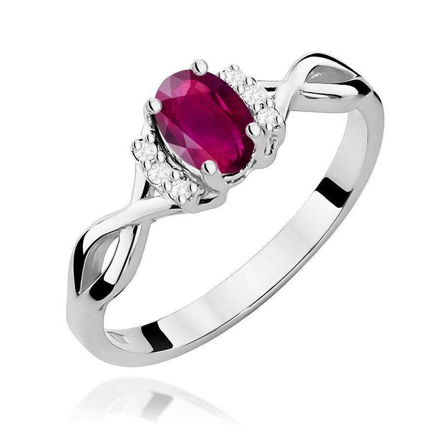 Pierścionek z rodolitem 0,50 ct i diamentami – białe złoto · W019